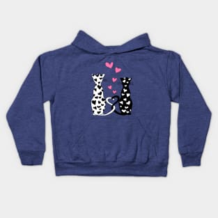 white and black cats with pink hearts Kids Hoodie